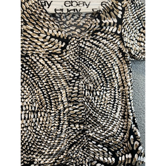 Worthington Women Top XL‎ Brown Geometric Blouse Stretch Cap Sleeve Scoop - Picture 5 of 6